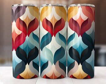 Diseño de sublimación de vaso delgado y colorido abstracto de 20 oz envuelto con patrón recto y cónico-Diseño de sublimación de vaso-Descarga digital PNG.