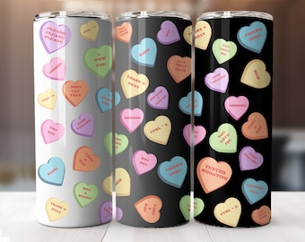 Valentine's candy conversation hearts tumbler wrap-straight pattern & tapered-20 oz Skinny Tumbler Sublimation Design-Digital Download PNG.