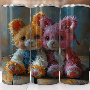 Colorful teddy bear Tumbler sublimation wrap Png-straight pattern & tapered wrap-20oz Skinny Tumbler Sublimation Design-Digital Download PNG