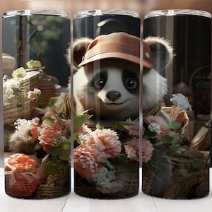 Cute Panda 200z tumbler sublimation wrap Png, straight & tapered pattern, 20oz Skinny Tumbler Sublimation Design, Digital Download PNG.