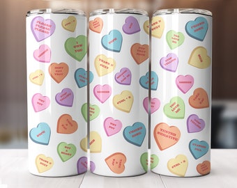 Valentine's candy conversation hearts tumbler wrap-straight pattern & tapered-20 oz Skinny Tumbler Sublimation Design-Digital Download PNG.