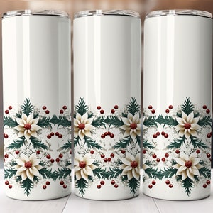 Elegant lace 20oz Skinny Tumbler with Christmas flowers design-straight pattern & tapered-Tumbler Sublimation Design-Digital Download PNG.
