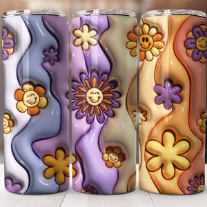 3D Gonflé Rétro Tumbler Wrap PNG, 20 oz Skinny Tumbler Sublimation, Straight & Tapered Tumbler Wrap, Téléchargement numérique instantané, Commercial.