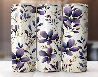 Flores púrpuras minimalistas 20oz Skinny Tumbler Sublimación Diseño Wrap Png-recto-Diseño cónico-Descarga digital PNG Instant DIGITAL SOLAMENTE.