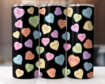 Valentine's candy conversation hearts tumbler wrap-straight pattern & tapered-20 oz Skinny Tumbler Sublimation Design-Digital Download PNG.
