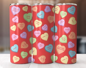 Valentine's candy conversation hearts tumbler wrap-straight pattern & tapered-20 oz Skinny Tumbler Sublimation Design-Digital Download PNG.