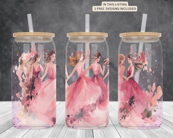 Ballerinas 16oz glass can sublimation watercolor design-clear Glass can wrap PNG Digital Instant download-Libbey beer Glass Can Wrap.