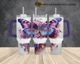 Colorful butterfly 40oz Tumbler sublimation Wrap PNG Design-Quencher Tumbler Wrap-40oz Pets lovers Tumbler with Handle Wrap-Instant Download