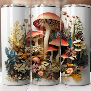 Paper cut mushrooms 20 oz skinny sublimation Tumbler-straight pattern & tapered-20 oz Skinny Tumbler Sublimation Design-Digital Download PNG