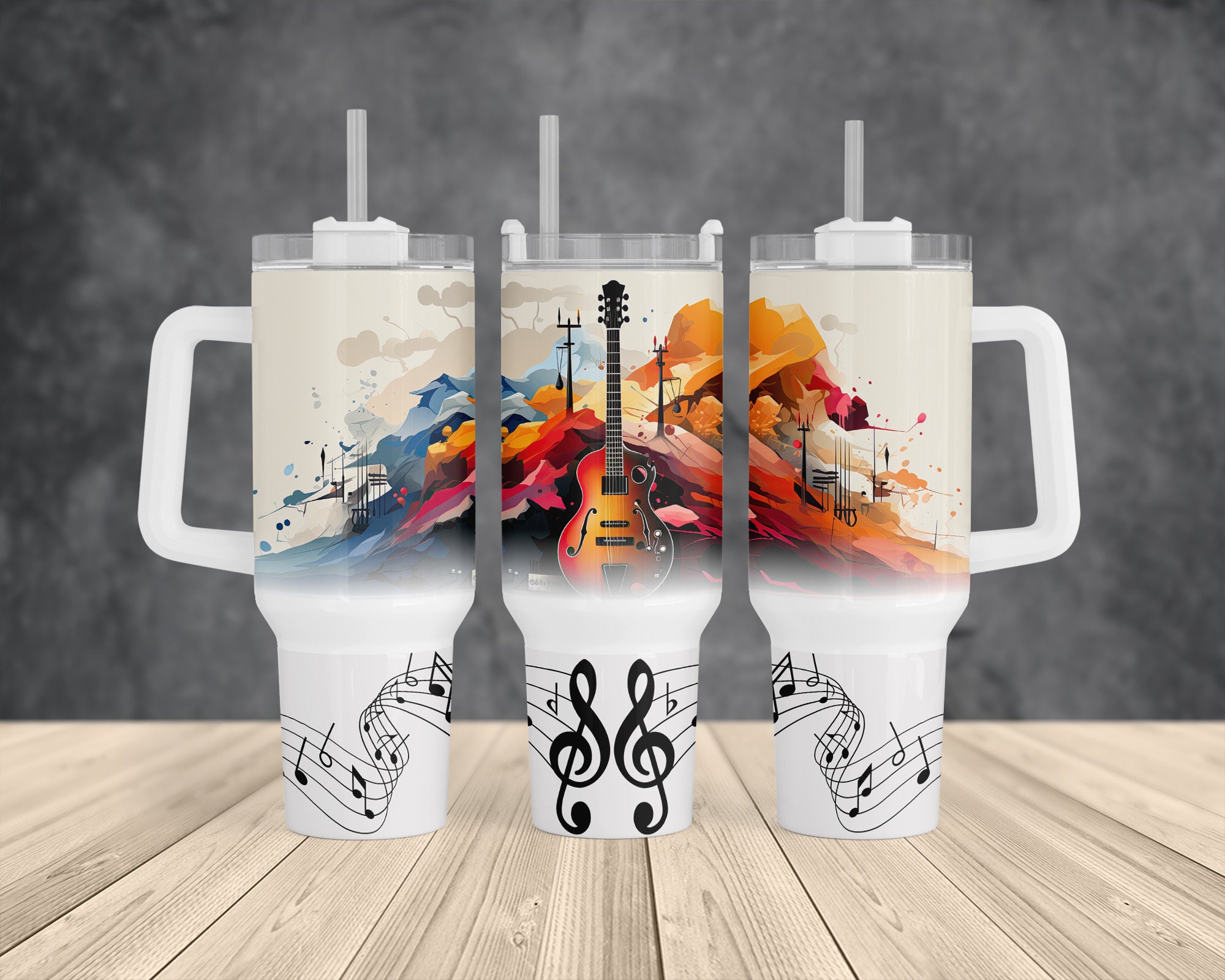 Yellow-red Guitar 40oz Tumbler Sublimation Wrap PNG Design-quencher ...