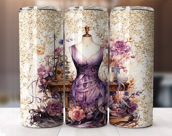 Dressmaker seamless 20oz tumbler sublimation wrap Png-straight & tapered pattern-20oz Skinny Tumbler Sublimation Design-Digital Download PNG