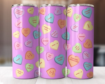 Valentine's candy conversation hearts tumbler wrap-straight pattern & tapered-20 oz Skinny Tumbler Sublimation Design-Digital Download PNG.