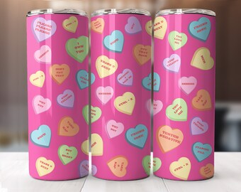 Valentine's candy conversation hearts tumbler wrap-straight pattern & tapered-20 oz Skinny Tumbler Sublimation Design-Digital Download PNG.