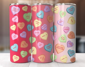 Valentine's candy conversation hearts tumbler wrap-straight pattern & tapered-20 oz Skinny Tumbler Sublimation Design-Digital Download PNG.