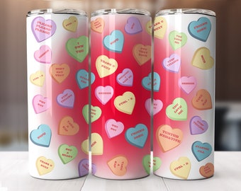 Valentine's candy conversation hearts tumbler wrap-straight pattern & tapered-20 oz Skinny Tumbler Sublimation Design-Digital Download PNG.