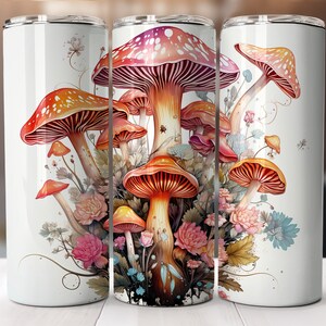 Vintage mushrooms 20 oz skinny sublimation Tumbler-straight pattern & tapered-20 oz Skinny Tumbler Sublimation Design-Digital Download PNG.