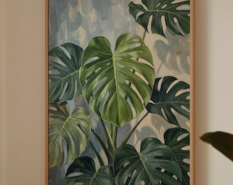 Monstera Leaf Canvas Wall Art, Botanical Green Print For Kitchen, Plant Lover Gift