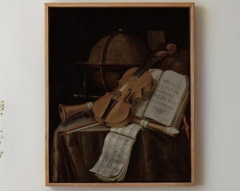Musician Canvas Wall Art, Music Instruments Gift For Studio Decor, Violin And Sheet Art