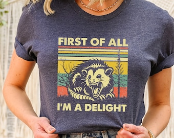 First Of All I&#39;m A Delight Shirt, Cute Sarcastic Sweatshirt, Sarcastic Self Love Hoodie,Angry Possum Tee, Gift For Best Friend, Possum Lover