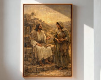 Woman At The Well Christian Wall Art, Jesus And Samaritan Woman Painting, Religious Canvas Print, Bible Story Home Decor