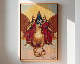 Raja Ravi Varma Canvas Wall Art, Lord Vishnu And Lakshmi On Garuda Print,  Hindu Goddess Home Decor, Indian Mythology Poster