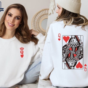 Sweat Reine de coeur, chemise Reine de coeur, chemise Saint Valentin, pull carte à jouer, sweat à capuche graphique Saint Valentin rétro, reine mère