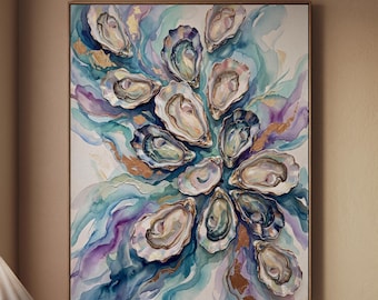 Freshwater Pearl In Oyster Canvas Wall Art, Nautical Luxury Shells Print For Bathroom