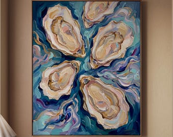 Oyster Shell Coastal Canvas Wall Art, Abstract Boho Beach House Kitchen Decor