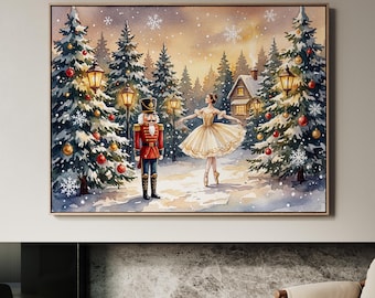Nostalgic Christmas Canvas Wall Art, Nutcracker Ballet Print, Winter Holiday Decor
