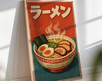 Japanese Ramen Canvas Wall Art, Modern Food Lover Print, Asian Style Home Decor For Kitchen, Traditional İllustration