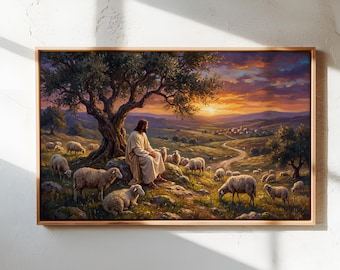 The Lord Is My Good Shepherd Canvas Wall Art, Christian Painting For Farmhouse Decor