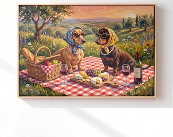 Funny Wine Lover Dachshund Canvas Wall Art, Whimsical Alcohol Print For Kitchen