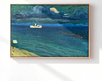 Wassily Kandinsky Seascape Canvas Wall Art, Steamboat Oil Painting, Expressionist Decor