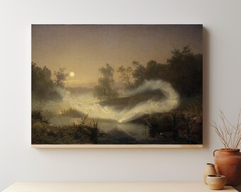 Dancing Fairies Night Sky Canvas Wall Art, Famous Folklore Print, Mystical Moonlight Art By August Malmström Alvalek