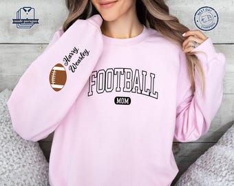 Custom Football Mom Sweatshirt With Kids Name On Sleeve, Football Season Mama,Football Lover Cheer Mom Gift For Football Mom, Sport Mom Gift