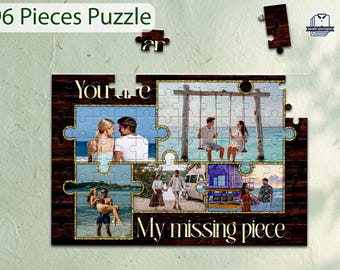 Custom Missing Piece Photo Jigsaw Puzzle, Unique Engagement Gift , Couple Puzzle