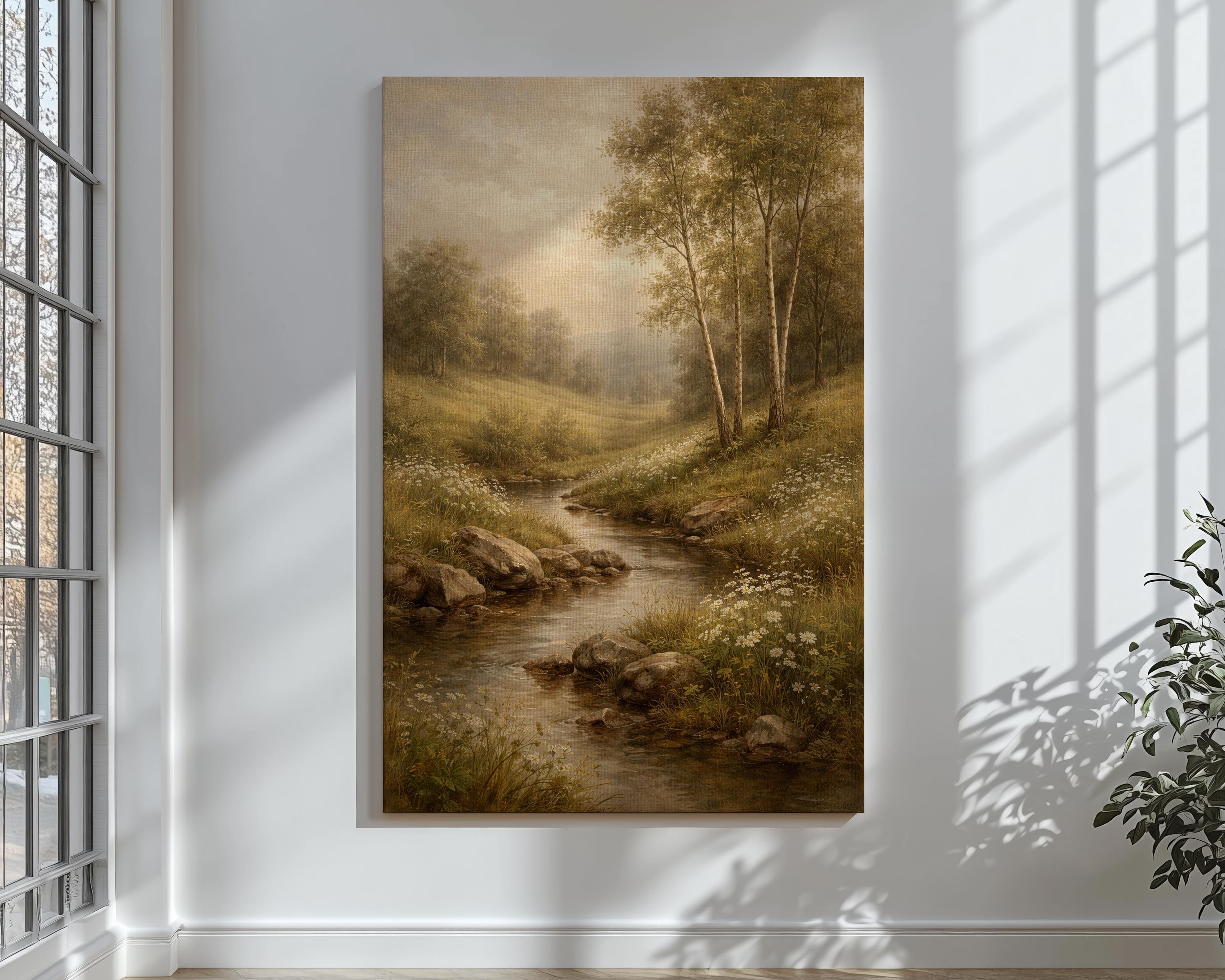 Serene Forest River Canvas Wall Art, Countryside Nature Print ...
