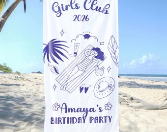 The Girls Club Custom Beach Towel, Personalized Gift, Bachelorette Party Favor Towel, Summer Trip Towel