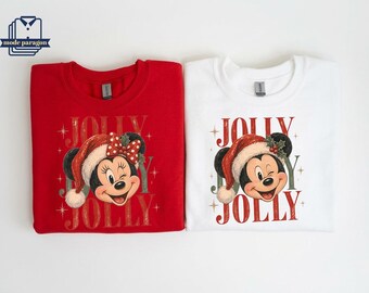 Christmas Holly Jolly Disney Family Sweatshirt, Couple Matching Mouse Crewneck