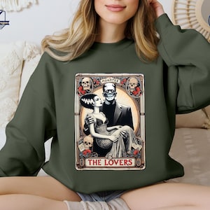 La chemise des amoureux, sweat-shirt rétro Saint Valentin, sweat à capuche Saint Valentin, carte de tarot horreur, carte de tarot amoureux, t-shirt horreur, chemise Bride Of Frank
