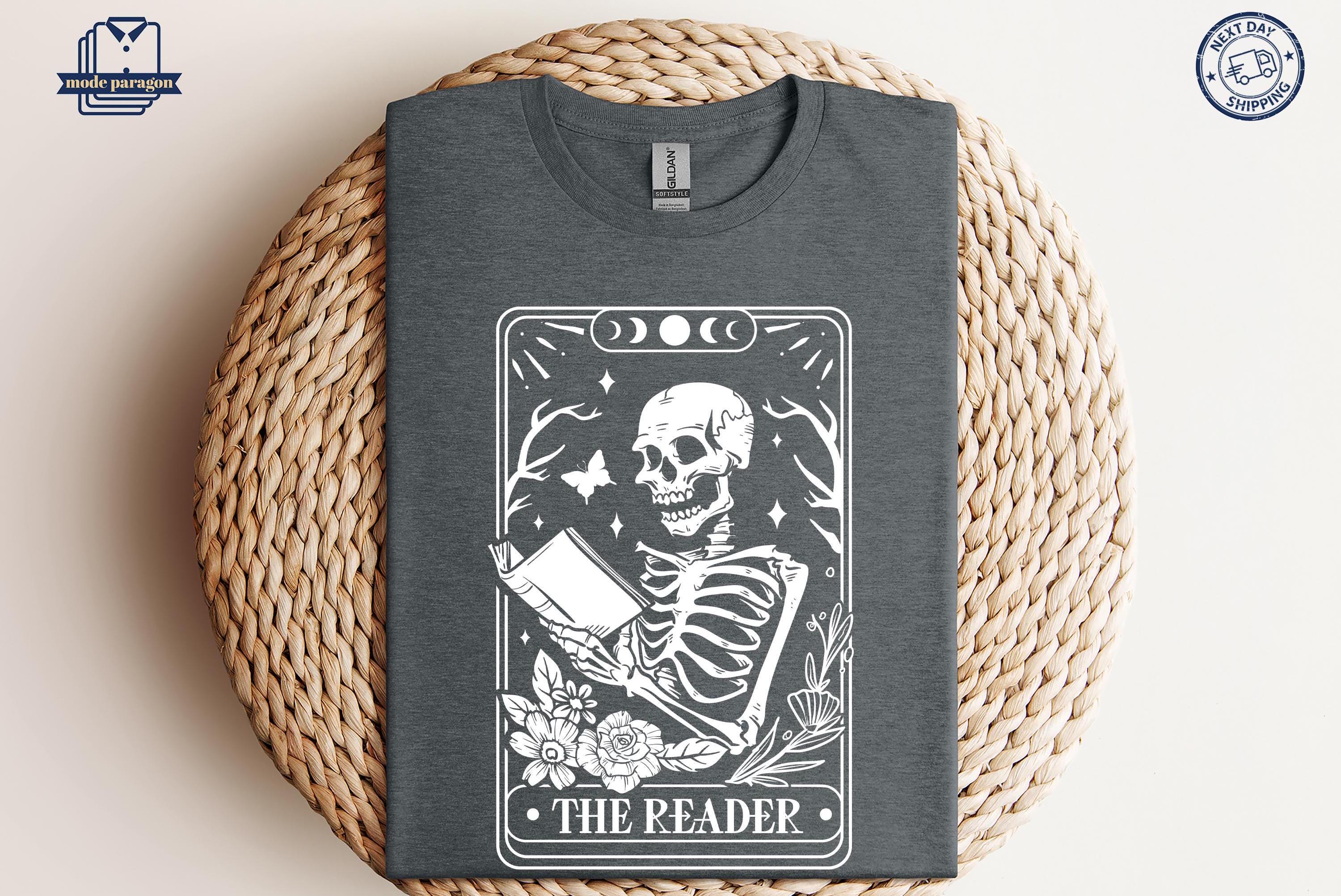The Reader Tarot Card Shirt, Skeleton Reading Sweatshirt, Book Lover Gift, Bookish Gift Hoodie, Booktrovert Tshirt,Funny Book, Librarian Tee