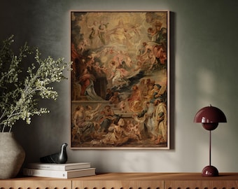 Renaissance Canvas Wall Art, Antique Baroque Religious Classical Painting, Angels & Figures Poster, Christian Museum Art