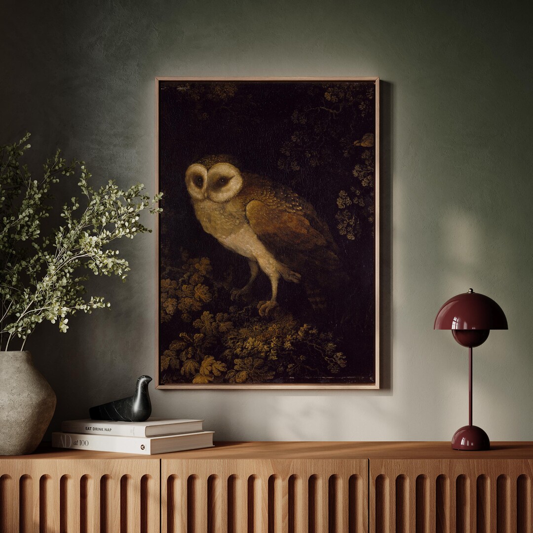 Vintage Barn Owl Canvas Wall Art, Moody Dark Nature Home Decor, Moody ...