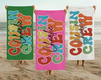 Custom Name Cousin Crew Theme Beach Towel, Kids Reunion Trip Gift, Party Favor