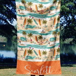 Personalized Palm Tree Name Beach Towel, Birthday Vacation Gift, Bridesmaid Pool Towel, Custom Bride Beach, Kids Pool Towel, Family Vacation