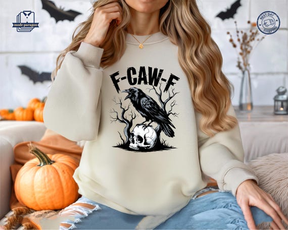 "F Caw F" Crow Humor Graphic Hoodie Sweatshirt - Unisex Casual Pullover For Men & Women (Black Bird Design)