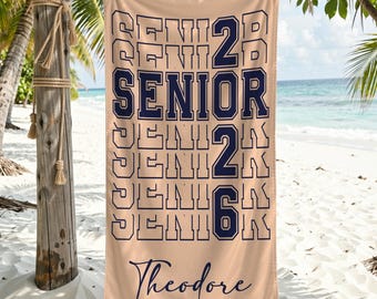 Senior Beach Towel, Custom Collage Girls Graduation Gift, Personalized Pool Towel, Class Of 2026 Student Summer Towel