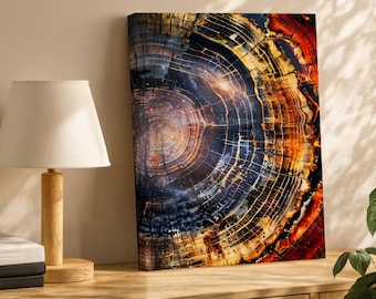 Abstract Tree Ring Canvas Wall Art, Rustic Wood Grain Print, Earth Tone Tree Bark Poster, Luxury Nature Inspired Art