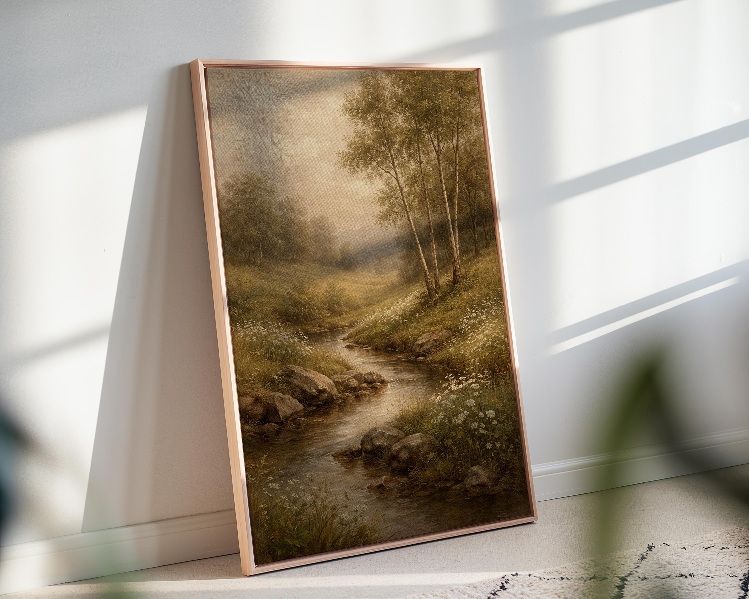 Serene Forest River Canvas Wall Art, Countryside Nature Print ...