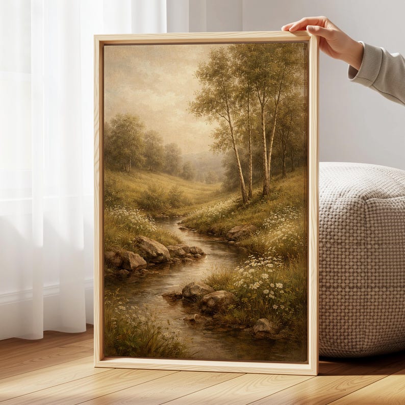 Serene Forest River Canvas Wall Art, Countryside Nature Print ...